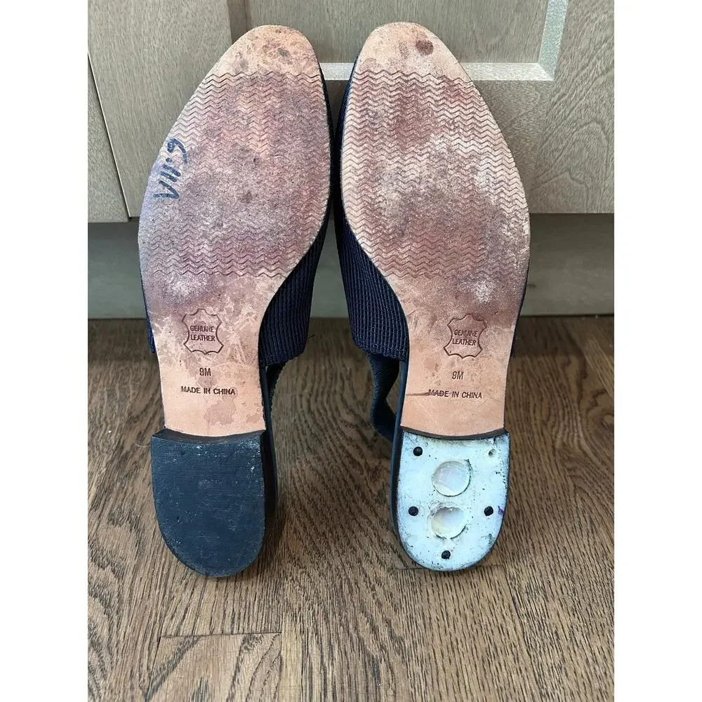 VTG Hunt Club Knit Slingback Flats Black Ribbed Fabric Pointed Toe Size 9
